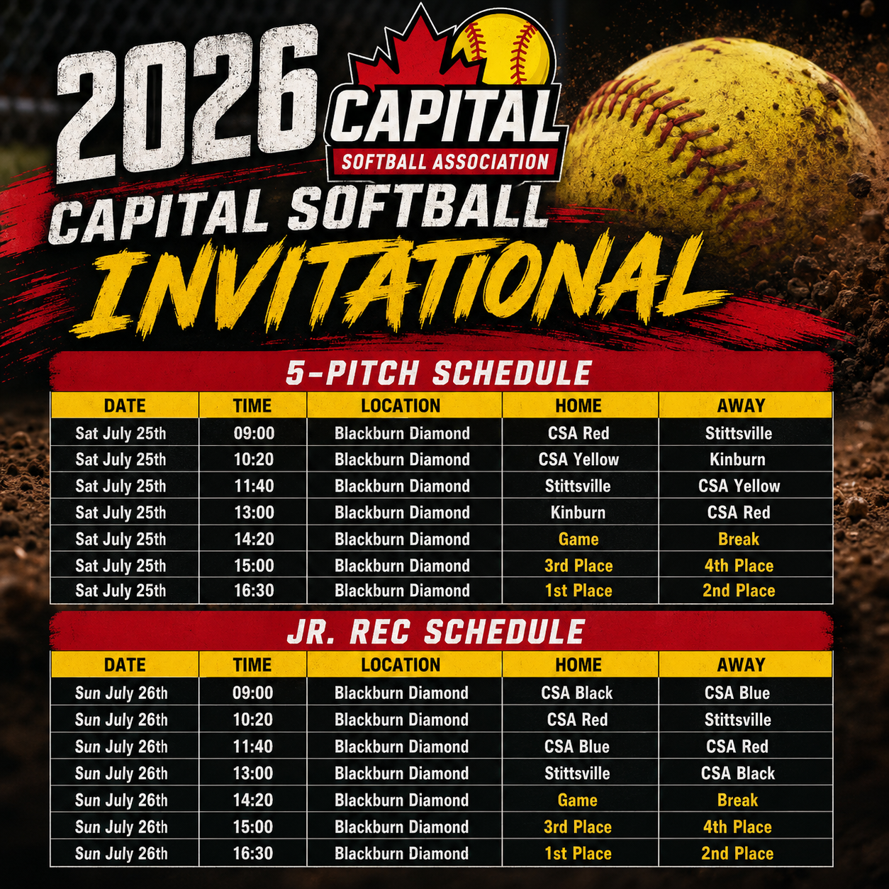 2026 Capital Softball Invitational Schedule